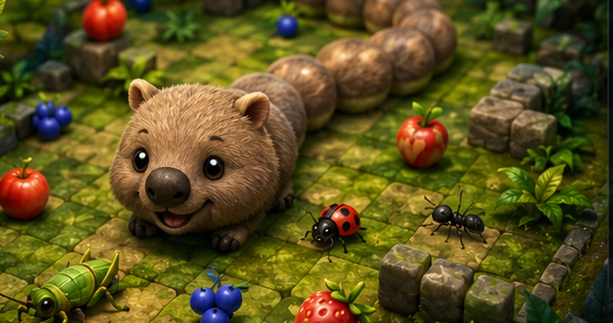 EXOTIBBLES rainforest game board featuring a wombat, fruit and obstacles